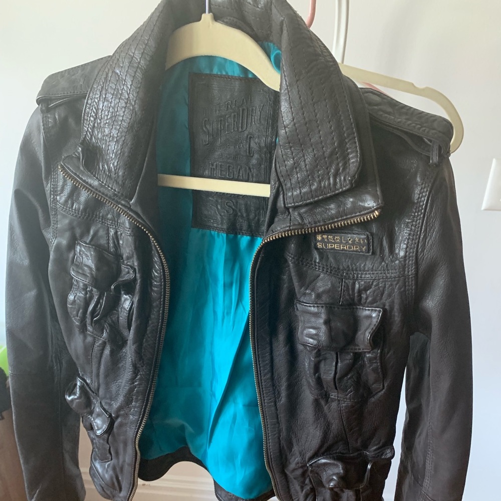 Real leather dark brown super dry jacket
